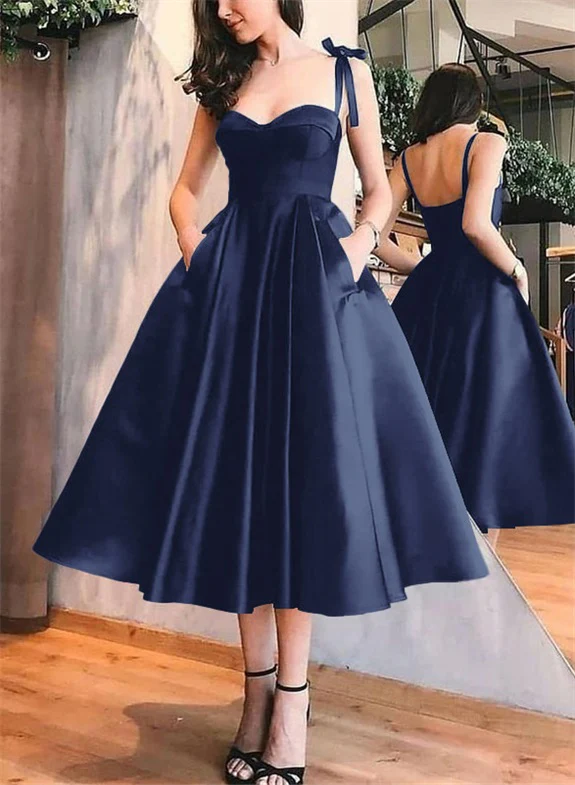 A-Line Satin Sweetheart Homecoming Dresses With Pockets - Image 3
