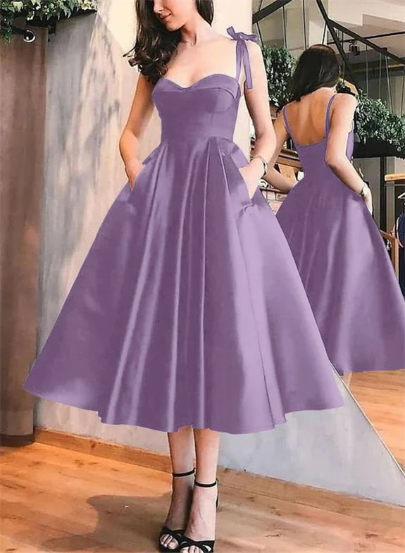 A-Line Satin Sweetheart Homecoming Dresses With Pockets - Image 30
