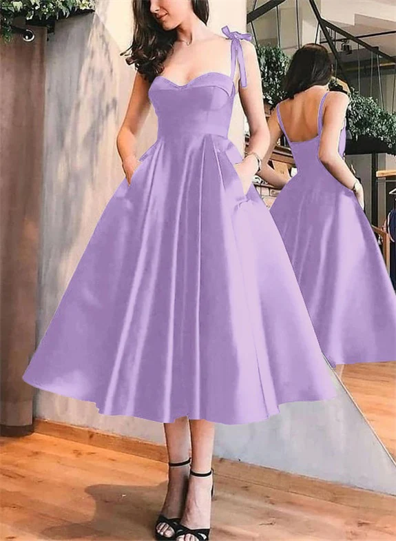 A-Line Satin Sweetheart Homecoming Dresses With Pockets - Image 33