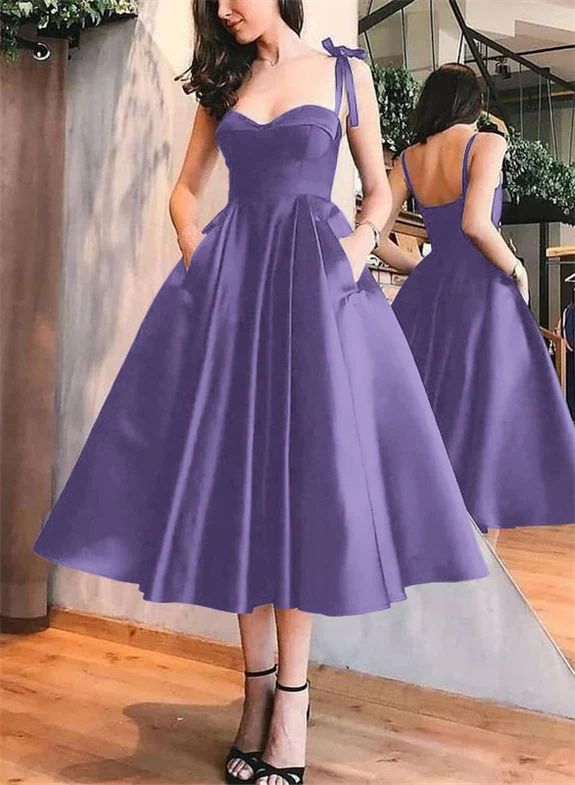 A-Line Satin Sweetheart Homecoming Dresses With Pockets - Image 35