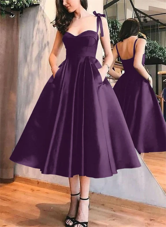 A-Line Satin Sweetheart Homecoming Dresses With Pockets - Image 36