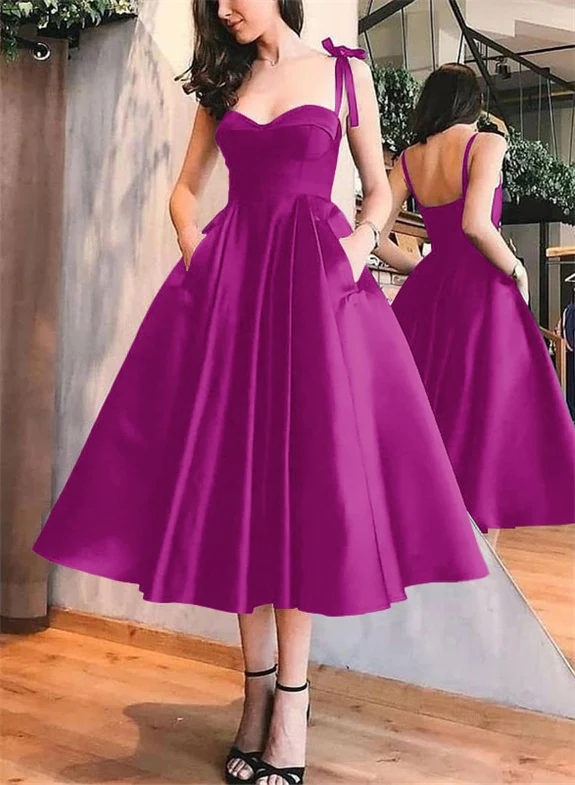 A-Line Satin Sweetheart Homecoming Dresses With Pockets - Image 37