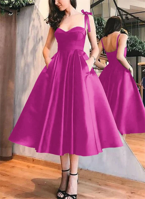 A-Line Satin Sweetheart Homecoming Dresses With Pockets - Image 38