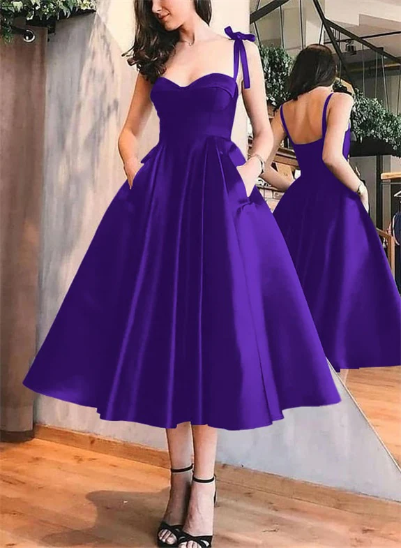 A-Line Satin Sweetheart Homecoming Dresses With Pockets - Image 39