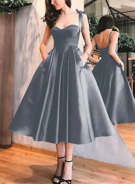 A-Line Satin Sweetheart Homecoming Dresses With Pockets - Image 4