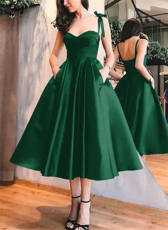 A-Line Satin Sweetheart Homecoming Dresses With Pockets - Image 40