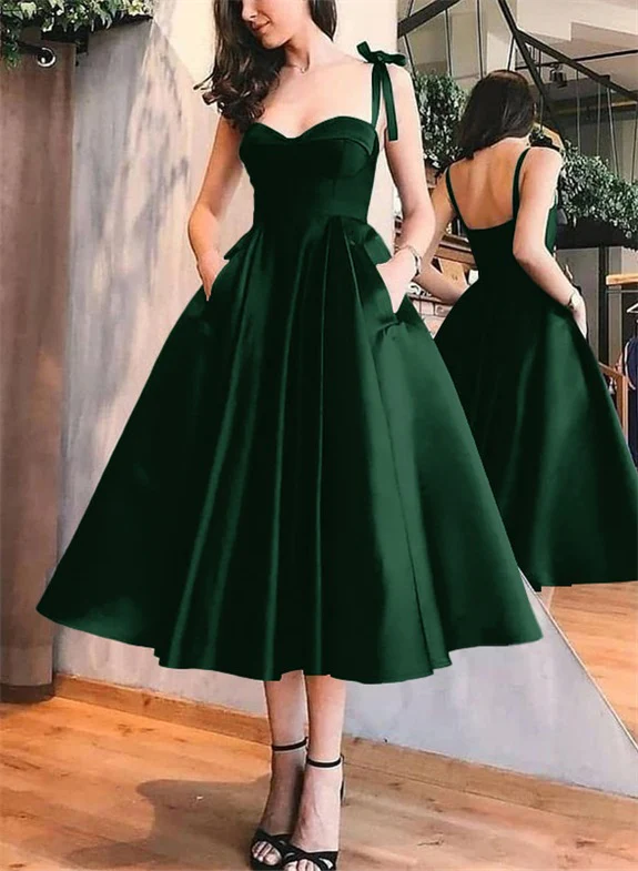 A-Line Satin Sweetheart Homecoming Dresses With Pockets - Image 41