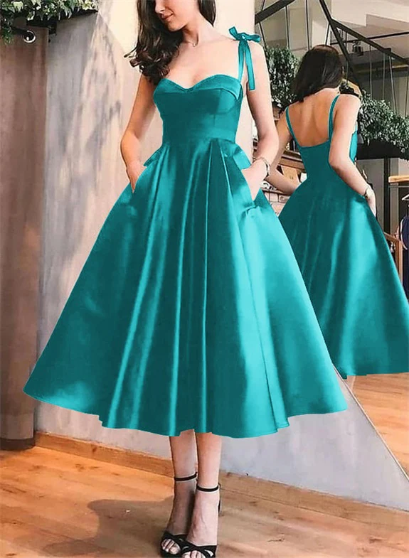 A-Line Satin Sweetheart Homecoming Dresses With Pockets - Image 43