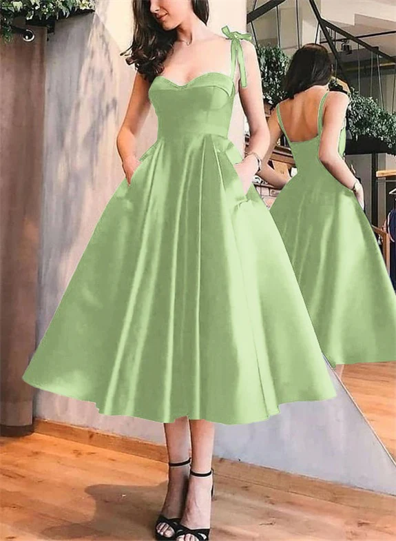 A-Line Satin Sweetheart Homecoming Dresses With Pockets - Image 44