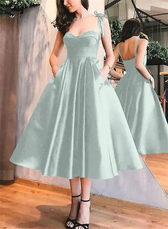 A-Line Satin Sweetheart Homecoming Dresses With Pockets - Image 45