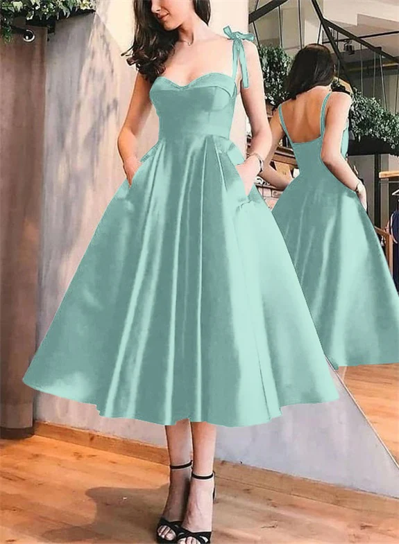 A-Line Satin Sweetheart Homecoming Dresses With Pockets - Image 46