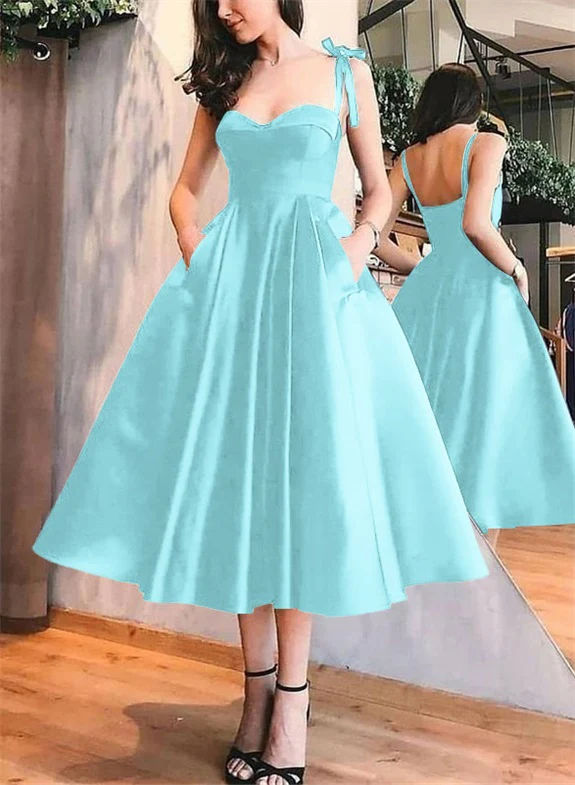 A-Line Satin Sweetheart Homecoming Dresses With Pockets - Image 47