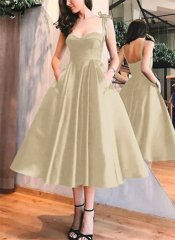 A-Line Satin Sweetheart Homecoming Dresses With Pockets - Image 48