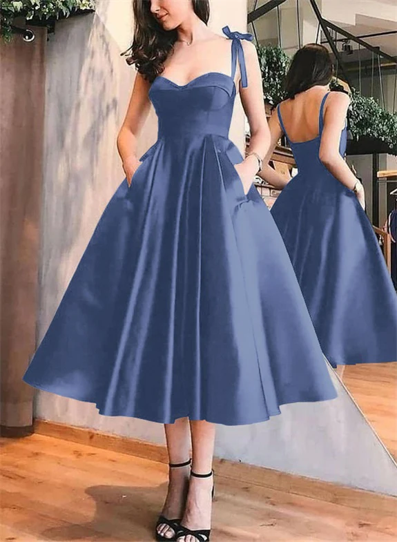 A-Line Satin Sweetheart Homecoming Dresses With Pockets - Image 5