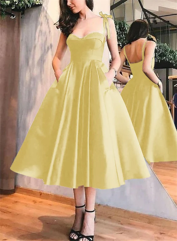 A-Line Satin Sweetheart Homecoming Dresses With Pockets - Image 50