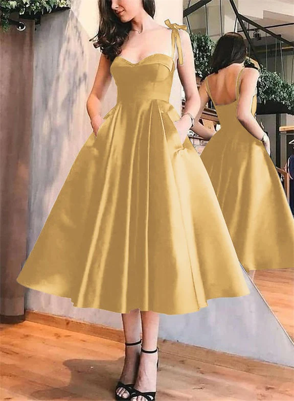 A-Line Satin Sweetheart Homecoming Dresses With Pockets - Image 51