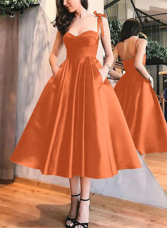 A-Line Satin Sweetheart Homecoming Dresses With Pockets - Image 52
