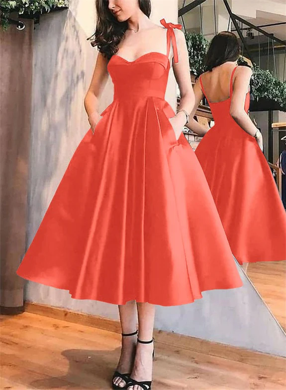 A-Line Satin Sweetheart Homecoming Dresses With Pockets - Image 53
