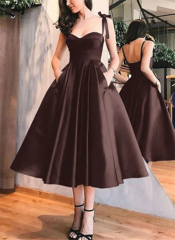 A-Line Satin Sweetheart Homecoming Dresses With Pockets - Image 54