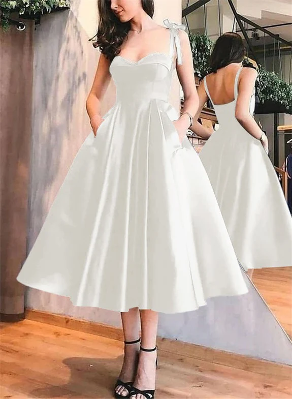 A-Line Satin Sweetheart Homecoming Dresses With Pockets - Image 55