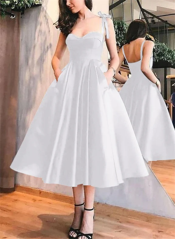 A-Line Satin Sweetheart Homecoming Dresses With Pockets - Image 56