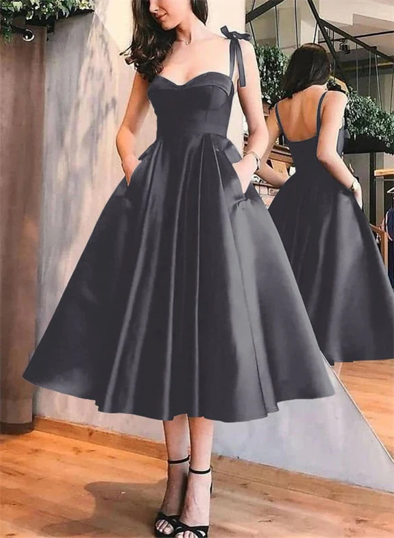 A-Line Satin Sweetheart Homecoming Dresses With Pockets - Image 58
