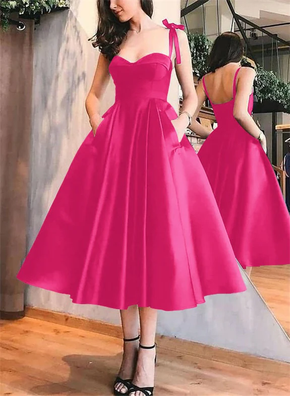 A-Line Satin Sweetheart Homecoming Dresses With Pockets - Image 59
