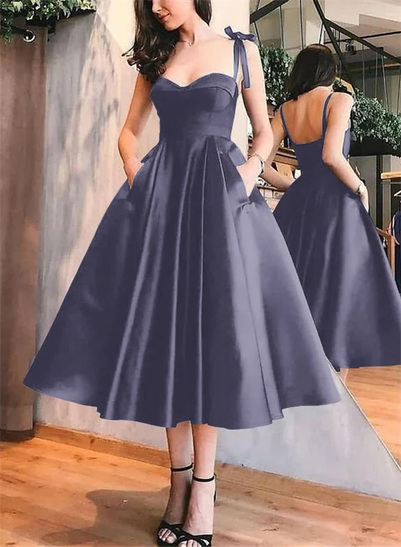 A-Line Satin Sweetheart Homecoming Dresses With Pockets - Image 6