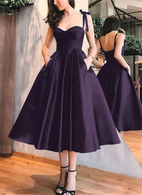 A-Line Satin Sweetheart Homecoming Dresses With Pockets - Image 60