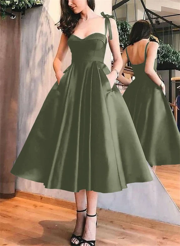 A-Line Satin Sweetheart Homecoming Dresses With Pockets - Image 61