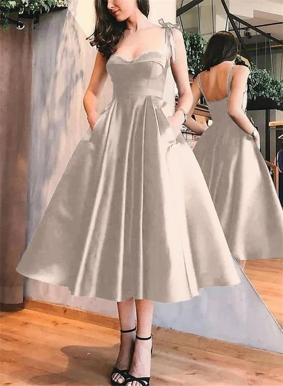 A-Line Satin Sweetheart Homecoming Dresses With Pockets - Image 62