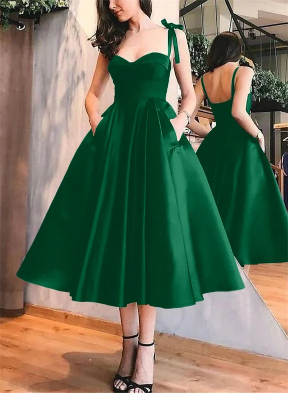 A-Line Satin Sweetheart Homecoming Dresses With Pockets - Image 63