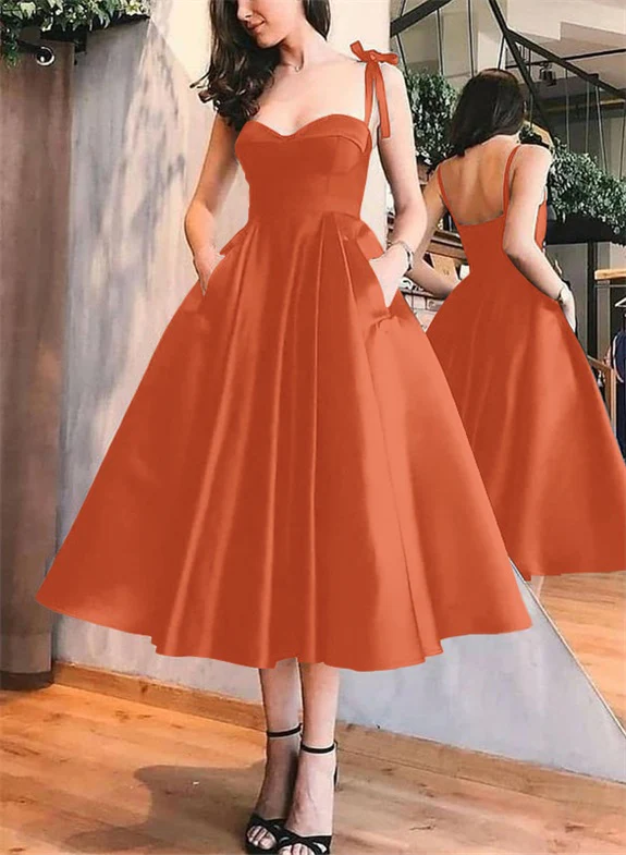 A-Line Satin Sweetheart Homecoming Dresses With Pockets - Image 65