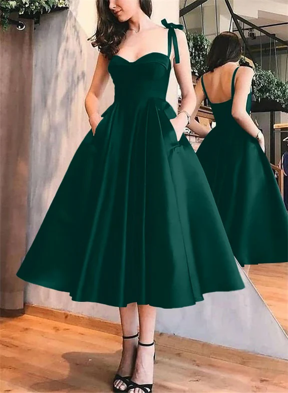 A-Line Satin Sweetheart Homecoming Dresses With Pockets - Image 66