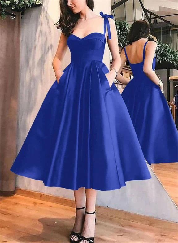 A-Line Satin Sweetheart Homecoming Dresses With Pockets - Image 8