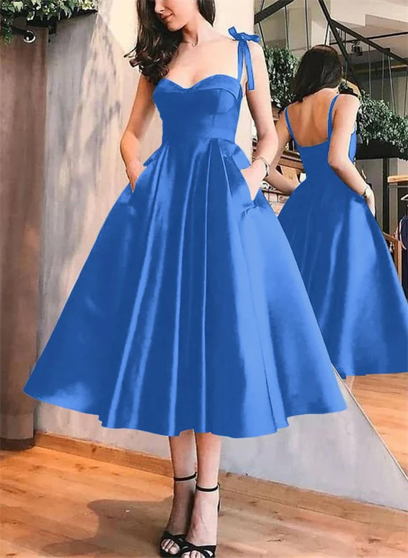 A-Line Satin Sweetheart Homecoming Dresses With Pockets - Image 9