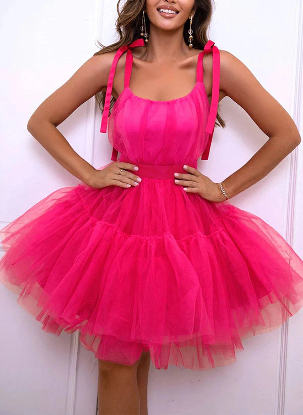 A-Line Scoop Neck Sleeveless Short/Mini Tulle Homecoming Dresses - Image 3