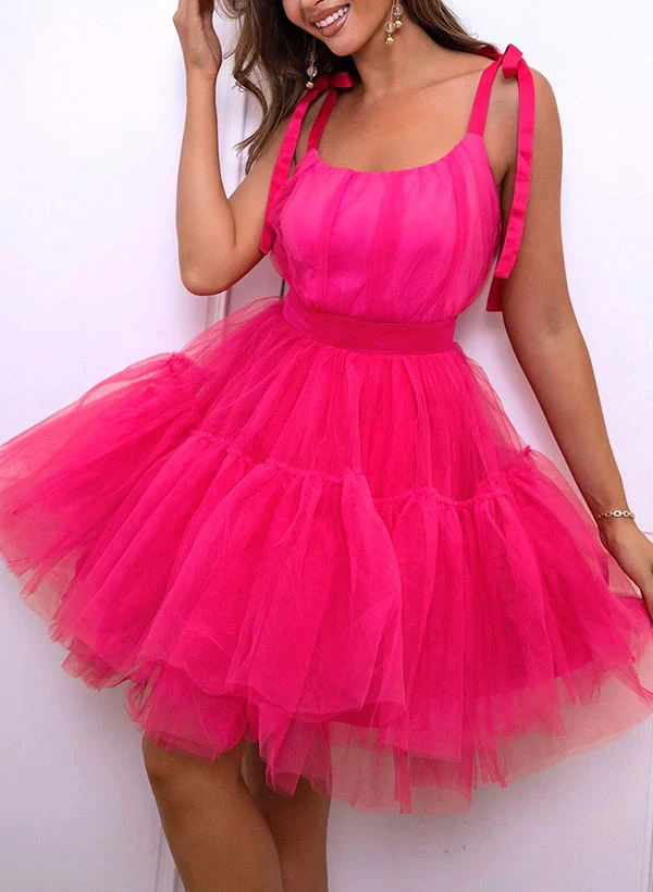 A-Line Scoop Neck Sleeveless Short/Mini Tulle Homecoming Dresses - Image 4