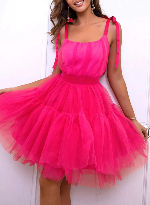 A-Line Scoop Neck Sleeveless Short/Mini Tulle Homecoming Dresses - Image 5