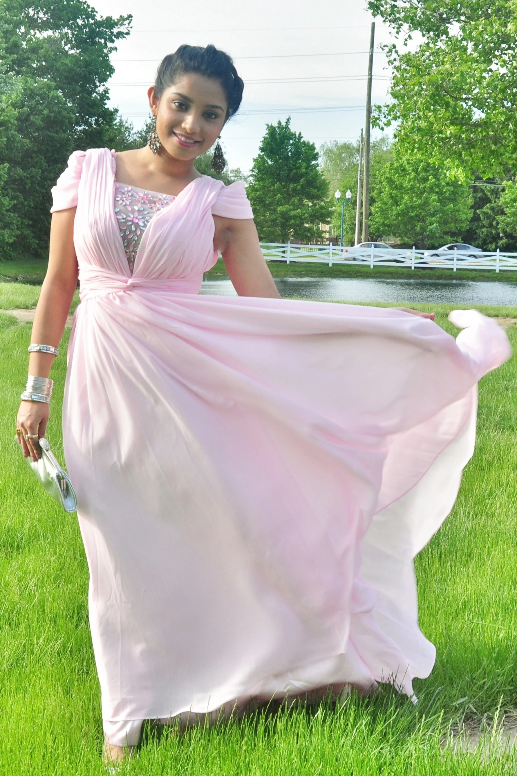 A-line Short sleeve Floor Length Chiffon Lace Evening Dress - Image 4