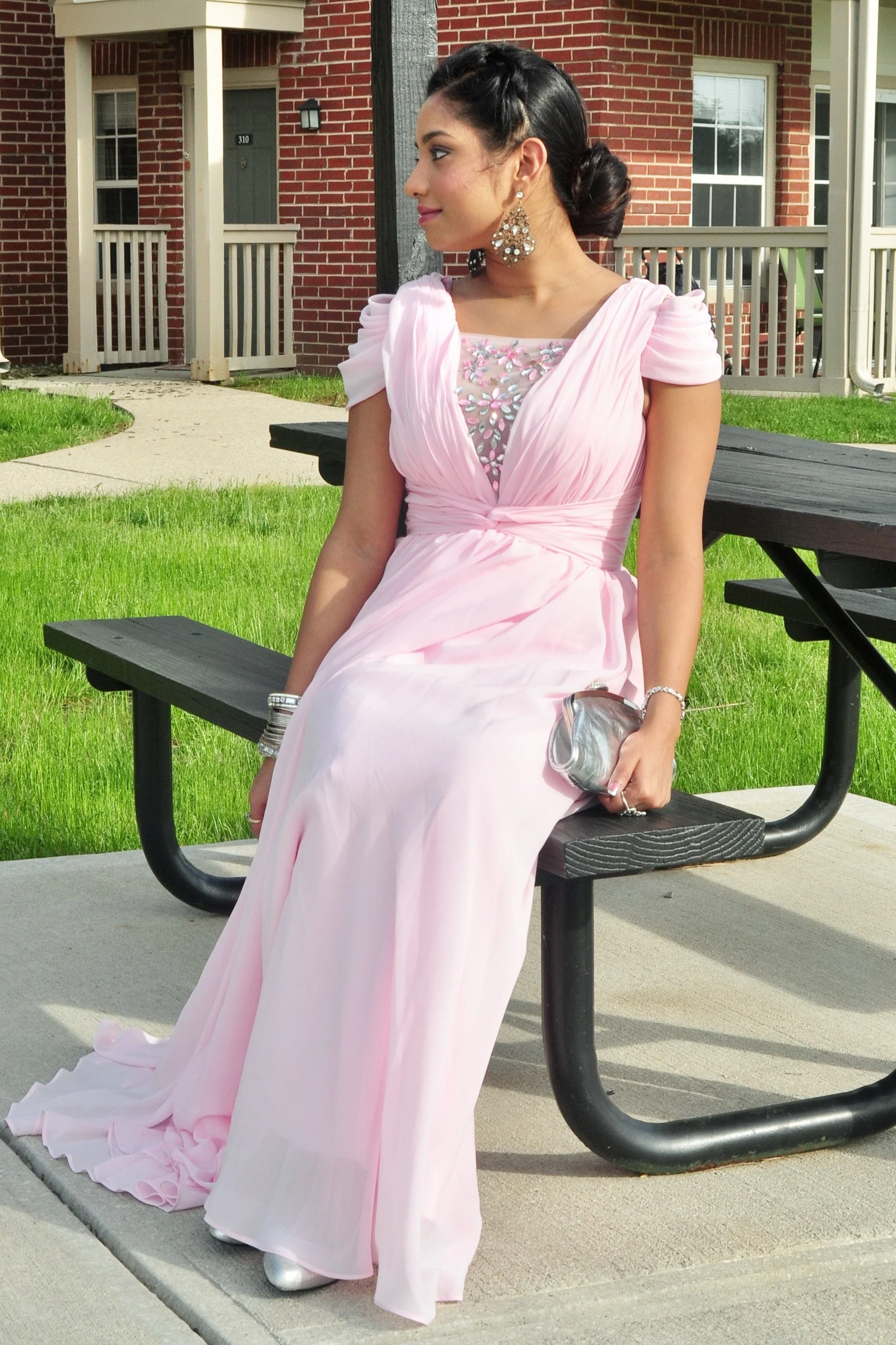 A-line Short sleeve Floor Length Chiffon Lace Evening Dress - Image 6