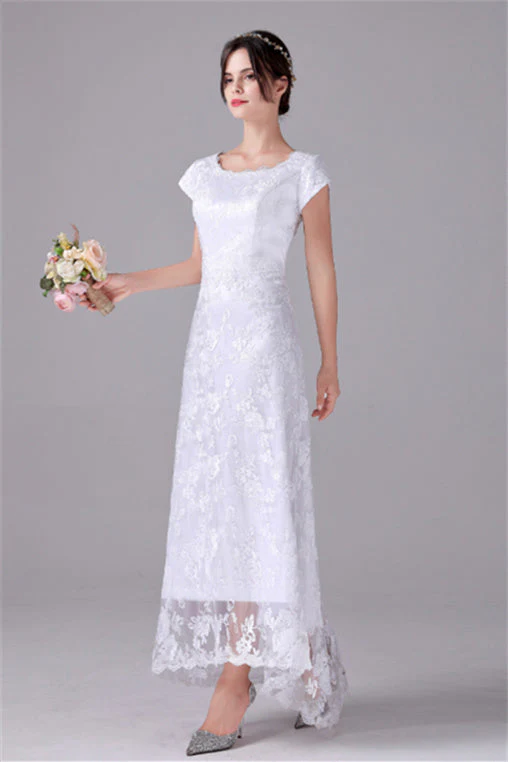 A-Line Short sleeves Asymmetrical Ankle Length Bateau mother's dress - Image 6
