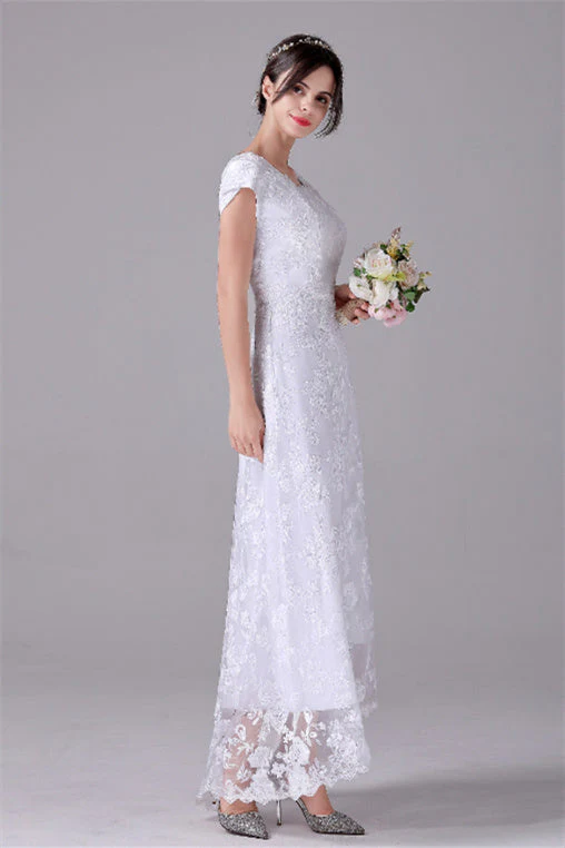 A-Line Short sleeves Asymmetrical Ankle Length Bateau mother's dress - Image 7