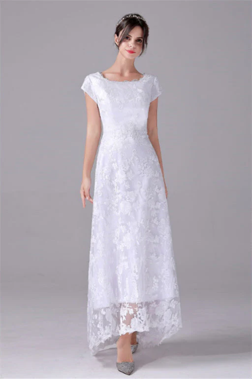 A-Line Short sleeves Asymmetrical Ankle Length Bateau mother's dress - Image 9