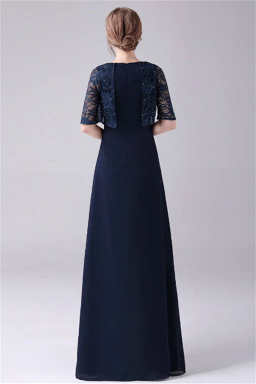 A-Line Short sleeves Jewel Lace Floor Length Casual mother's dress - Image 2
