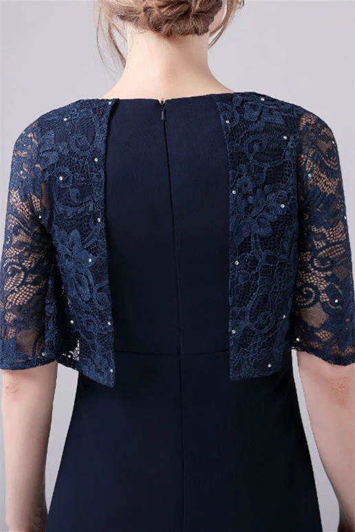 A-Line Short sleeves Jewel Lace Floor Length Casual mother's dress - Image 3
