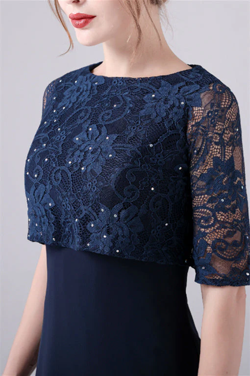 A-Line Short sleeves Jewel Lace Floor Length Casual mother's dress - Image 4
