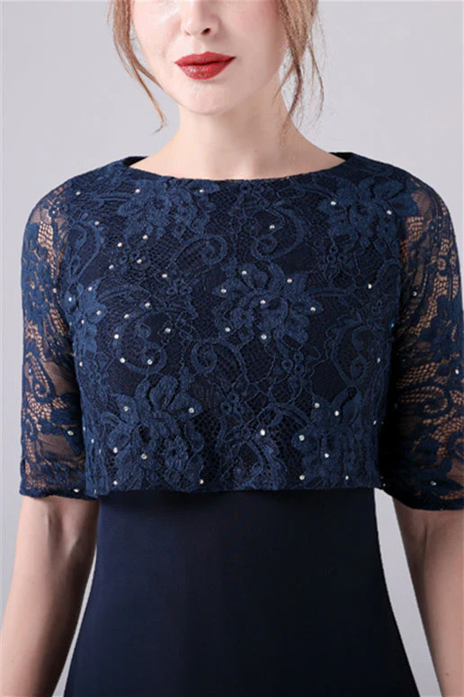 A-Line Short sleeves Jewel Lace Floor Length Casual mother's dress - Image 5