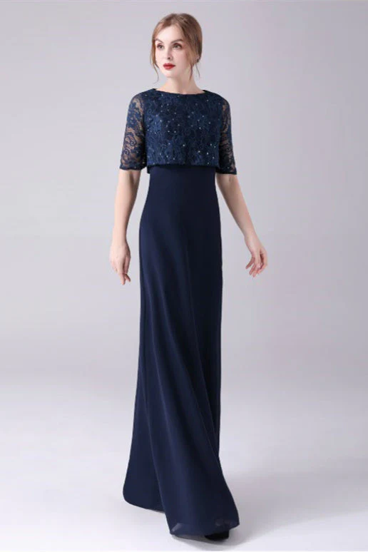 A-Line Short sleeves Jewel Lace Floor Length Casual mother's dress - Image 7