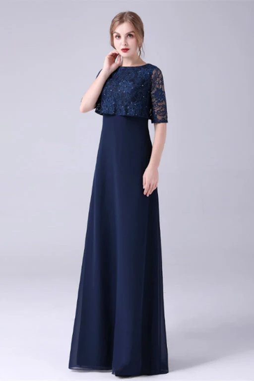 A-Line Short sleeves Jewel Lace Floor Length Casual mother's dress - Image 8
